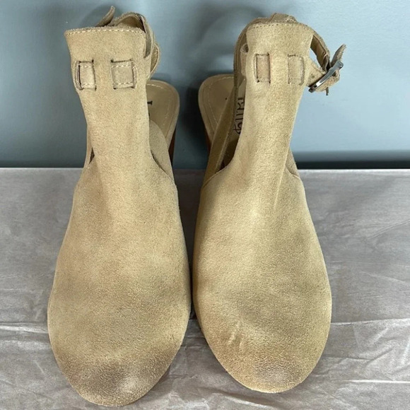 LATIGO Anthropologie Simon Suede Slingback Bootie Tan Closed-Toe Wood Size 10 - Picture 4 of 13